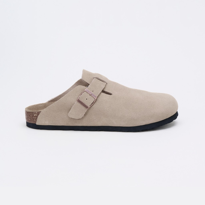 The Premium Suede Clog in Slate, side view